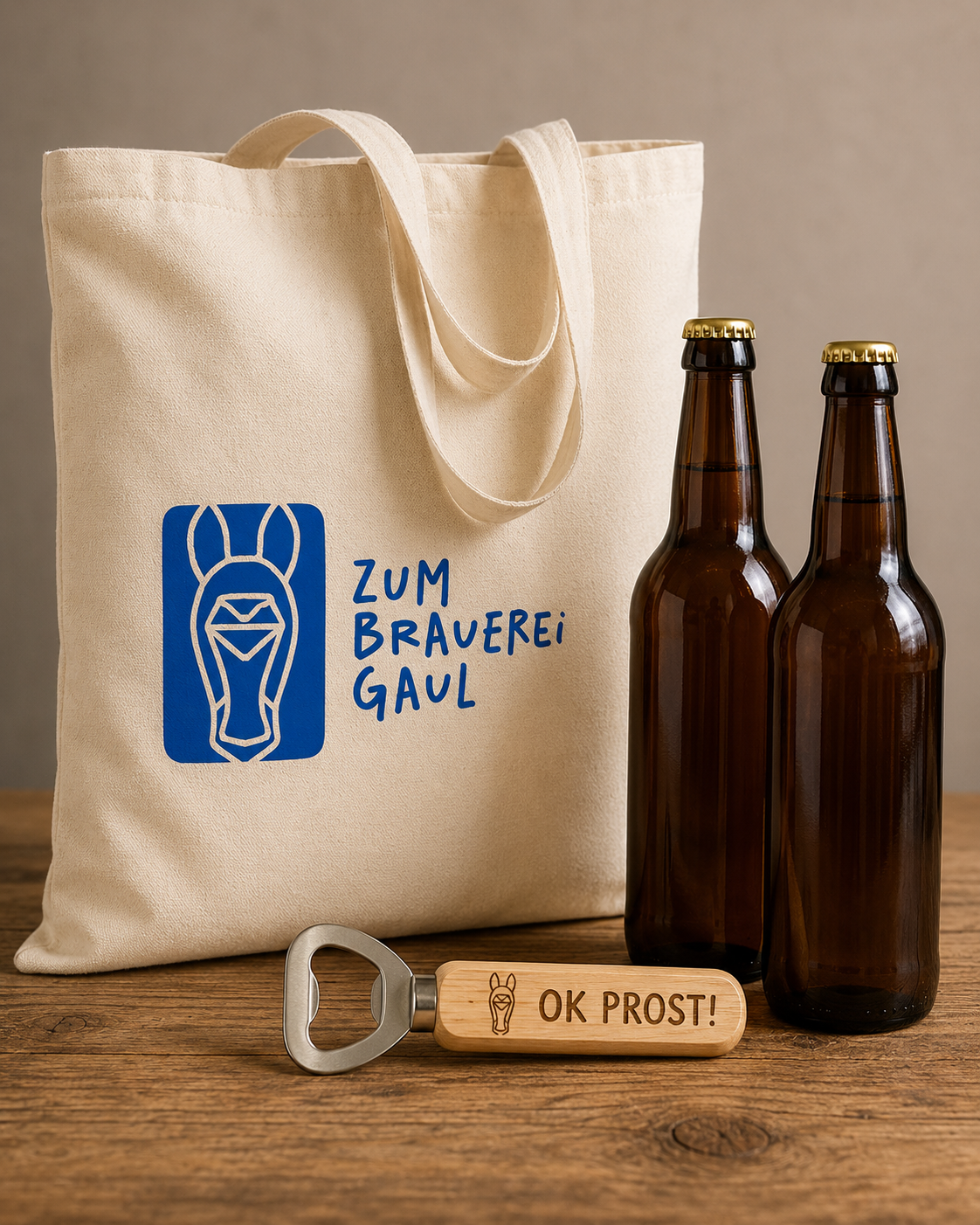 Brauereigaul Starterpaket – Stofftasche, 2 Bier & Flaschenöffner