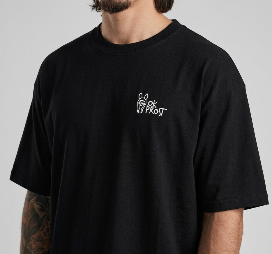OK PROST – Besticktes Oversize T-Shirt Schwarz | Unisex Boyfriend Fit