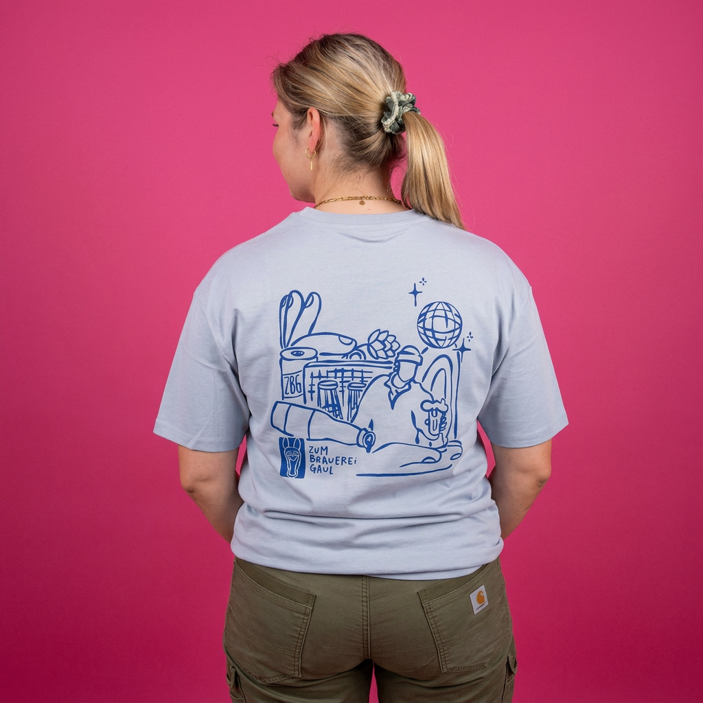 T-Shirt „Zum Brauereigaul" – Oversize Unisex, Hellblau/Blau · Limited Edition