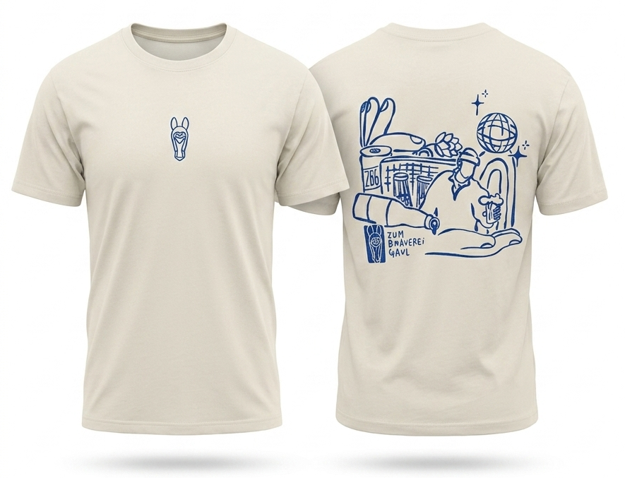 T-Shirt „Zum Brauereigaul" – Oversize Unisex, Beige/Blau · Limited Edition