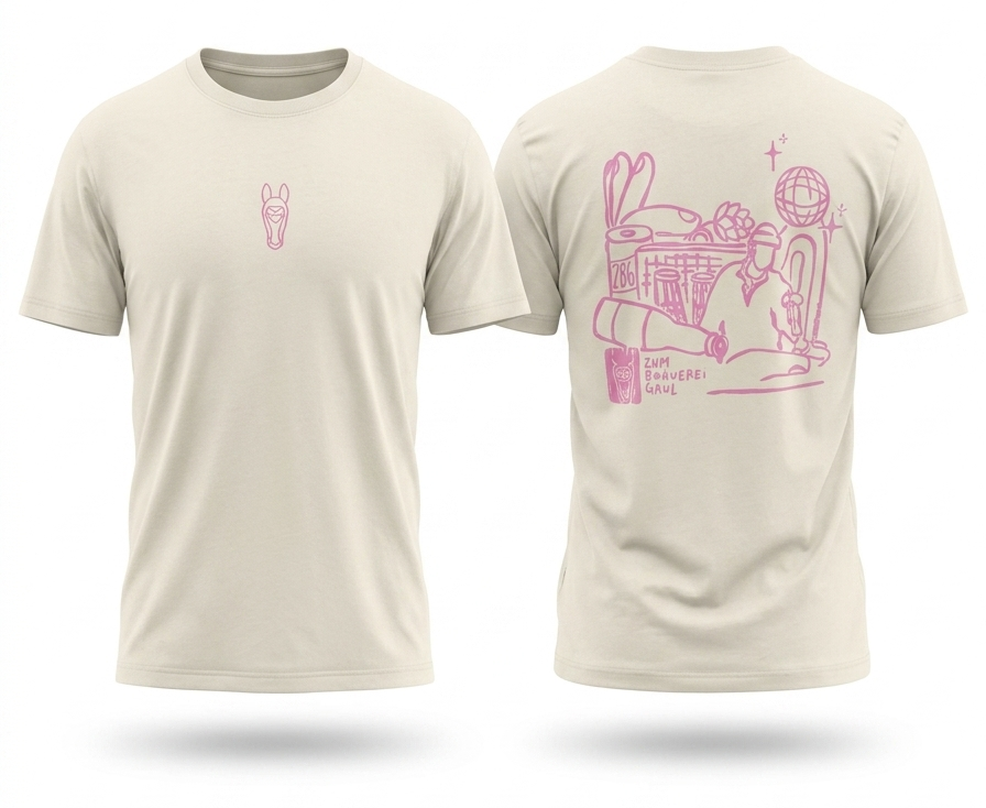T-Shirt „Zum Brauereigaul" – Oversize Unisex, Beige/Rosa · Limited Edition